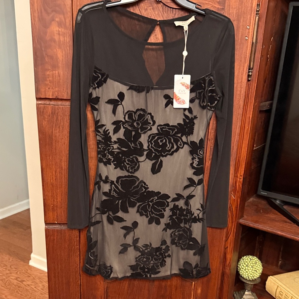 Chelsea & Violet Black Floral Long Sleeve Dress